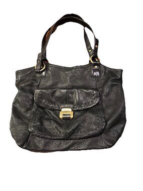 B Makosky Black Metallic Leather Handbag Shoulder Bag